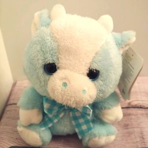 Kellytoy Cow Plush blue/white w/ blue gingham bow stuffed animal toy lovey 2019